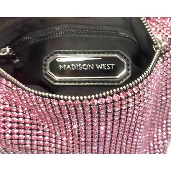 NWT Madison West Knotted Rhinestone Dumpling Evening Handbag Purse in Pink - Picture 3 of 6
